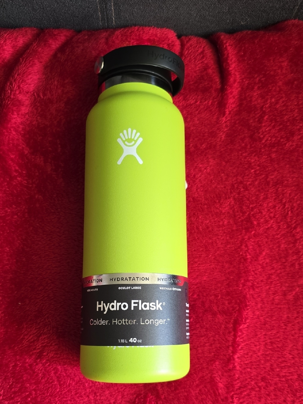 New 40 OZ OR 1.8 liter Hydro Flask Neon Green Wide Mouth Bottle Black Flex Cap